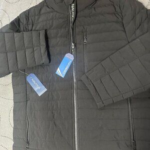 NAUTICA PERFORMANCE CASUAL BLACK TAN & WHITE SEMI PUFFER JACKET SIZE L MEN NWT $